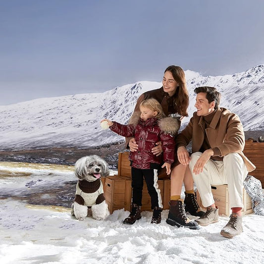 BINGPET Turtle Neck Dog Sweater - Brown Bone Pattern - Puppy Winter Warm Cloth for Small Medium Large Dogs