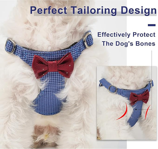 Puppytie No Pull xs Dog Harness with Multifunction Dog Leash,Soft Adjustable No Choke Escape Proof Pet Harness Vest,Plaid Blue,xs