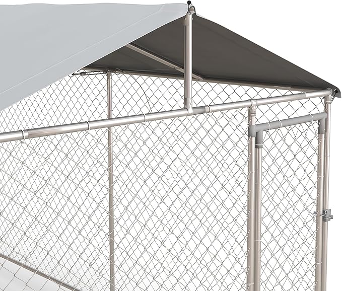 PawHut Outdoor Dog Kennel, Heavy Duty Dog Run Outdoor Fence with Waterproof Cover, Galvanized Chain Link, Secure Lock, for All Sized Breeds, Chickens, Ducks, 20' x 7.5' x 7.5'