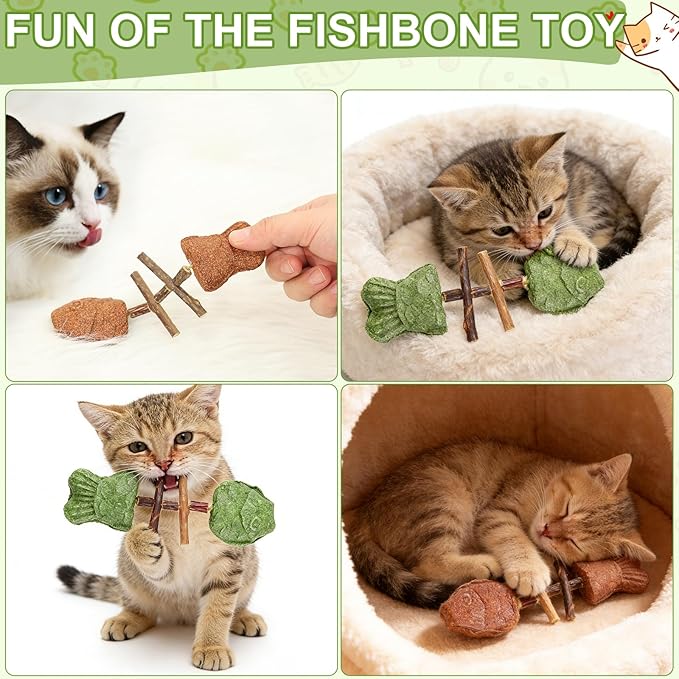 Creative Fish Bone Cat Toy,Purrident - Fix Your Cat’s Dental Health,Wooden Catnip Teeth Cleaning Stick,Natural Fishbone Cat Dental Toy,Pets Cat Chew Stick Toys,for Cats Teeth Cleaning(3Pcs-Mix)