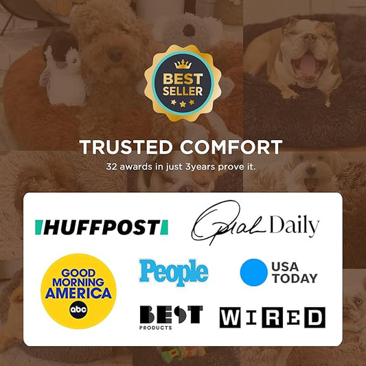 Bedsure Calming Dog Bed for Extra Large Dogs - Donut Washable Large Pet Bed, 45 inches Anti-Slip Round Fluffy Plush Faux Fur Dog Bed, Fits up to 120 lbs Pets, Camel