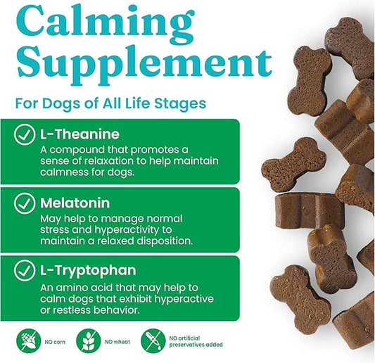 Solid Gold Calming Chews for Dogs - Dog Calming Chews W/Melatonin for Separation, Stress & Hyperactivity Relief - Supports Relaxation for Travel, Fireworks & Storms - All Ages & Sizes - Bacon - 60ct