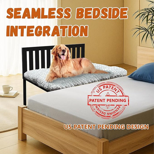 Beside Dog Bed,Adjustable Height Dog Bunk Beds,40''x28'' Metal Dogs Bed Frame with Cushion,Large