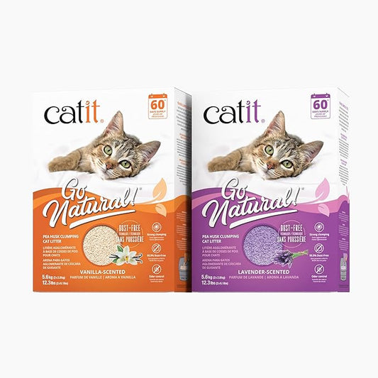 Catit - Go Natural Pea Husk Clumping Cat Litter - Dust Free, Easy Cleaning & Scooping, Flushable Kitty Litter with Odor Control & Subtle Fragrance - 12.3 Lbs, Vanilla Scented