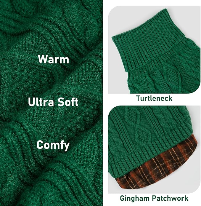 KYEESE Dog Sweater Warm Turtleneck Large Dogs Sweater with Gingham Patchwork Soft Pullover Dog Sweaters for Large Dogs Stretchy Knitwear Cat Clothes Comfy Pet Coat for Fall Winter Cold Weather