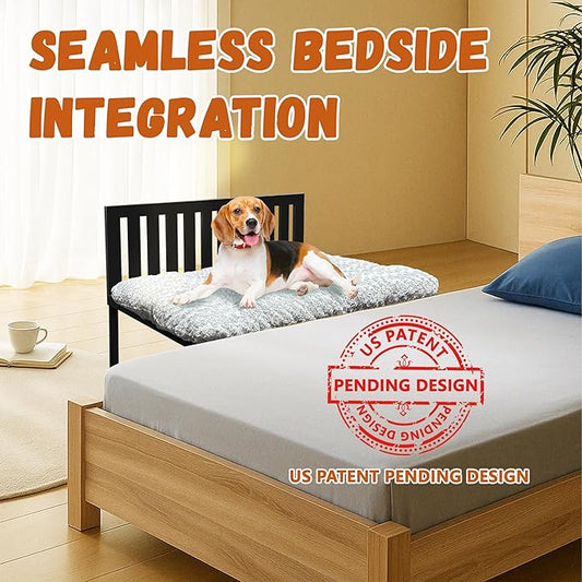 Beside Dog Bed,Adjustable Height Dog Bunk Beds,25.5‘’x18‘’Metal Dogs Bed Frame with Cushion,Medium