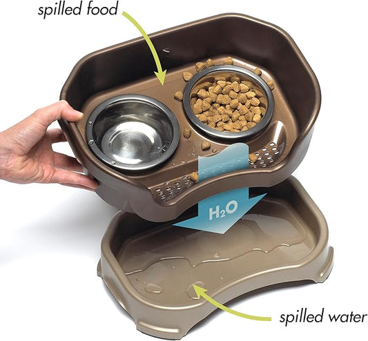 Neater Pet Brands Neater Feeder Deluxe Mess Proof Dog Bowls Elevated for Medium Dogs 19-40 lbs, Made in USA, No Spill Raised Dog Food Bowl Stand Feeding Station, Food and Water Bowl Set, Bronze