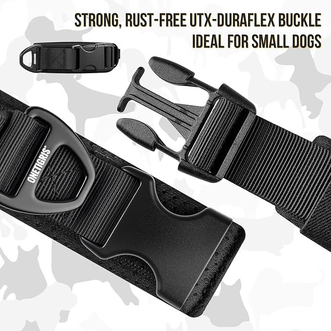 OneTigris Dog Collar for Small Dogs, Soft Padded and Adjustable, Wide Heavy Duty Pet Collars with Durable UTX Buckle for Walking(Black, S)