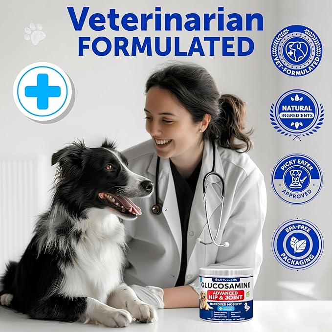 Glucosamine for Dogs - Hip and Joint Supplement for Dogs with Arthritis - Chews with Chondroitin, Hemp Oil, MSM - Canine Joint Pain Relief Health - Mobility Support for Large Breeds - 180 Soft Treats
