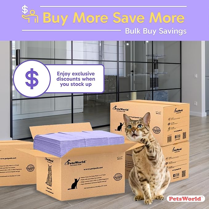 PetsWorld Universal Fit Cat Pad Refills for Litter Box, Unscented, Odor Control, Pack of 100