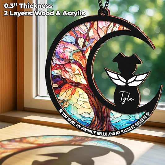 6" DIY Dog Angel Memorial Suncatcher, Engraved Pet Memorial Ornament, Pet Sympathy Keychain, Loss of Animal Sympathy Card, Rainbow Bridge Dog Loss Gift, My Favorite Hello Hardest Goodbye PS190