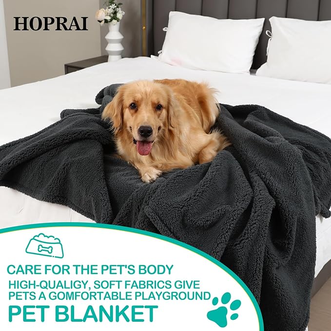 Waterproof Pet Blanket for Medium Large Dogs Washable Fluffy Thick Jacquard Shag Fleece Warm Sherpa Pet Blanket Cats Puppy Couch Protection (Gray L57*65inches)