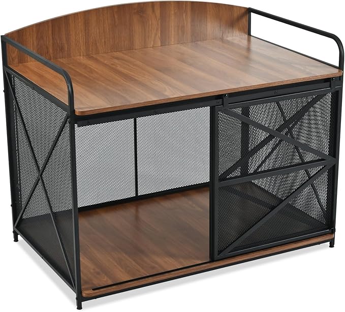 Large Furniture Dog Crate, Dog Kennel Indoor, Wood Dog Cage Table, Heavy Duty Dog Crate, Sturdy Metal,Brown