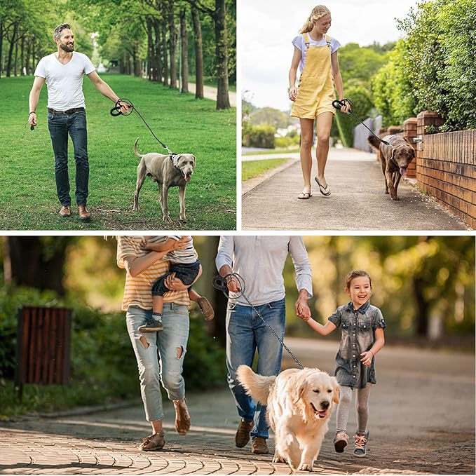 jenico Long Dog Leash 10FT: Heavy Duty Rope Leashes for Dogs Training with Swivel Lockable Hook Reflective Threads Bungee and Padded Handle - Dog Lead for Large Small Medium Dogs Outside Walking