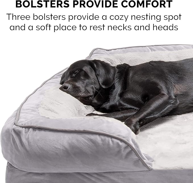 FurHaven Cooling Gel Dog Bed for Large Dogs, Perfect Comfort Sofa Bed with Cool Gel-Top Foam & Solid Orthopedic Foam Base for Joint Support, Washable Cover, Jumbo/XL, Plush & Velvet, Granite Gray