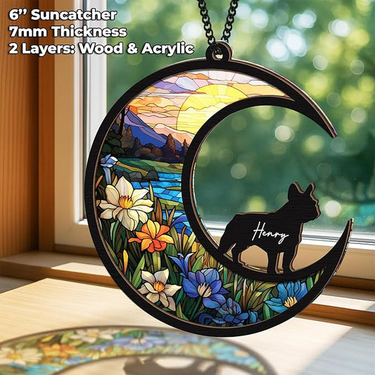 6'' English Bulldog Memorial Suncatcher, Personalized Name, Pet Ornament Window Car Hanging, Sympathy Gift for Loss of Pet, Passed Away Remembrance Gift for Dog Lovers 17-SS1
