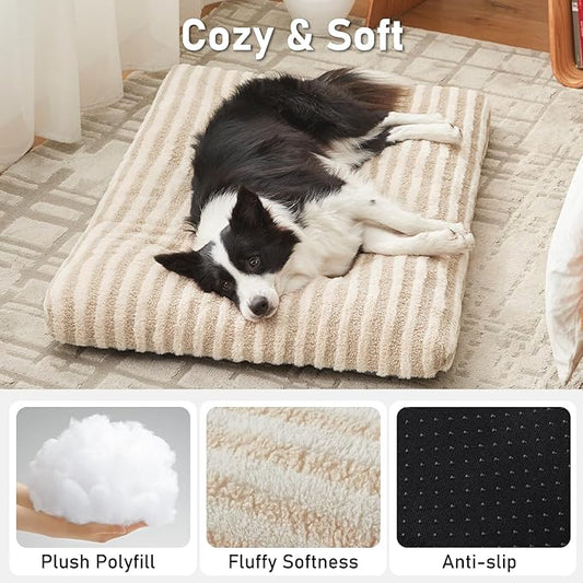 FURTIME Washable Small Dog Bed, Deluxe Dog Crate Beds Comfy Fluffy Kennel Pad Anti-Slip Pet Sleeping Mat for Puppy/Cat, Machine Washable Dogs Pillow, 23"x18"x3", White