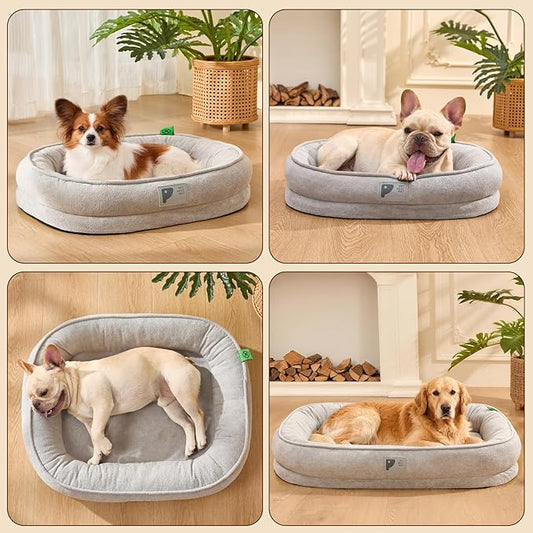 Orthopedic Dog Bed for Medium Dog,Washable with Removable Cover&Non-Slip Bottom Couch Bed with Four-Sided Cushions Grey M