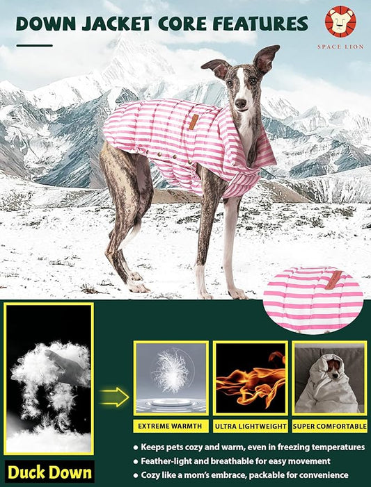 SPACE LION Dog Puffer Jacket, Down Winter Coat, Durable Outdoor Coat for Cold and Windy Conditions, Lightweight & Adjustable Fit Coats for Small Dogs, (Pink, Size10/S)