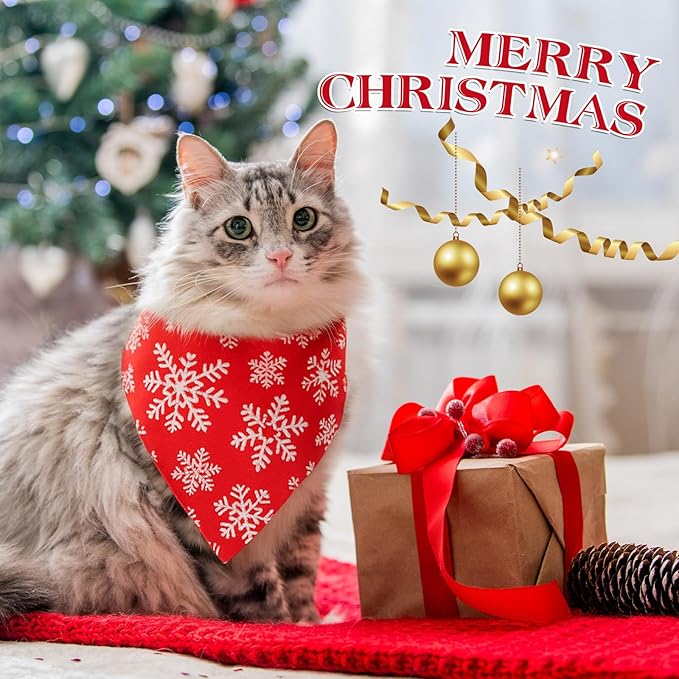 50 Pcs Red and White Snowflake Bandanas Bulk for Christmas Dog Xmas Kerchief Set Bibs Dog Triangle Scarf for Small Medium Large Doggie Costume Decoration
