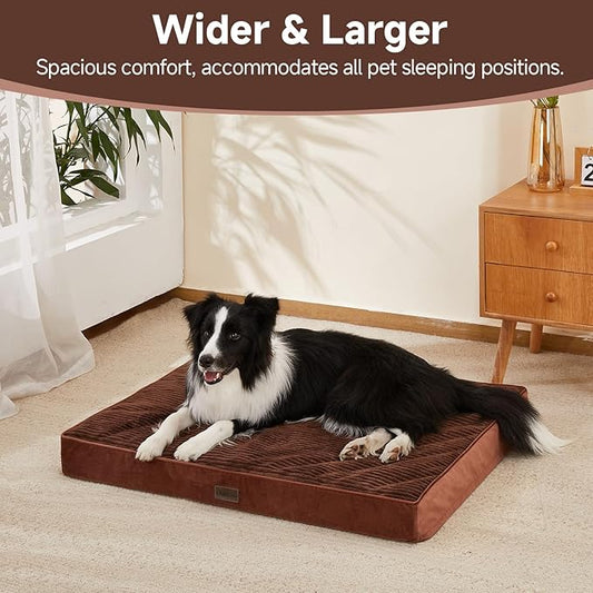 OhGeni Orthopedic Waterproof & Machine Washable Dog Bed for Medium Large Pets, Cat Mat with 25D Egg Crate Foam, Non-Slip Bottom & Removable Cover, 36 Inches(Brown)