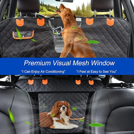 Dog Car Seat Cover for Back Seat 600D Scratchproof Nonslip Durable Waterproof Cars Pet Backseat Covers with Mesh Window Dogs Hammock for Car,SUV, Truck (54" W x 58" L)