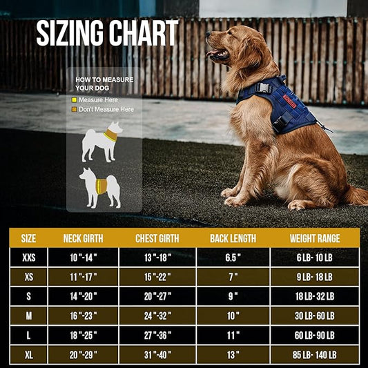 OneTigris Tactical Dog Harness Vest,No-Pull Service Dog Vest with Hook & Loop Panels,Adjustable Dog Vest Harness for Walking Hiking Training(Blue,XL)