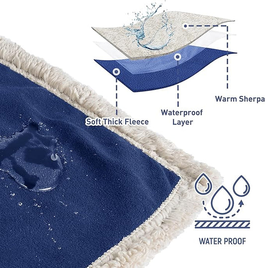 Catalonia Waterproof Bed Blanket, Washable Leakproof Bed Cover, Reversible Protector Blanket for Couch Sofa, Stain Proof Blanket Pad for Adults, 80X60 inches, Navy