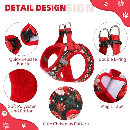 KOOLTAIL Christmas Dog Harness for Small Medium Dogs,Dog Harness and Leash Set, Step in No Pull Soft Mesh Padded Adjustable and Reflective Pet Vest Harness Puppy, Extra Harness for XS S Dogs, M