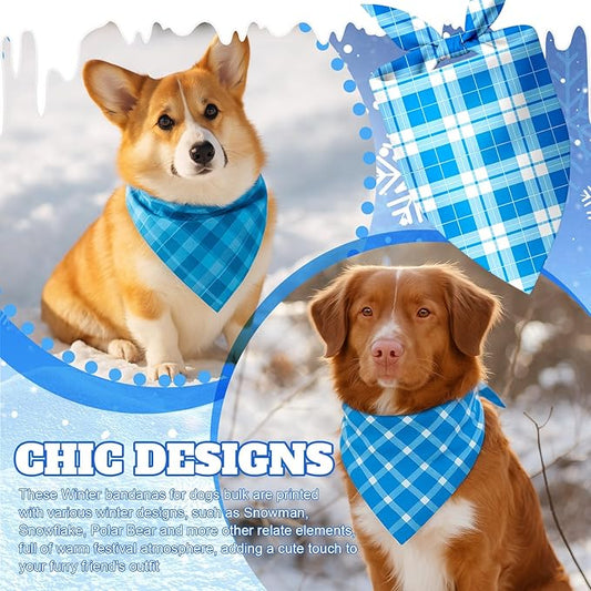 Abbylike 100 Pcs Winter Plaid Dog Bandanas Bulk Blue Bandanas for Dogs Triangle Kerchief Bibs Scarf for Small Medium Large Pets Winter Costume Accessories, 25 Styles (25.6 x 17.7 x 17.7 Inch)