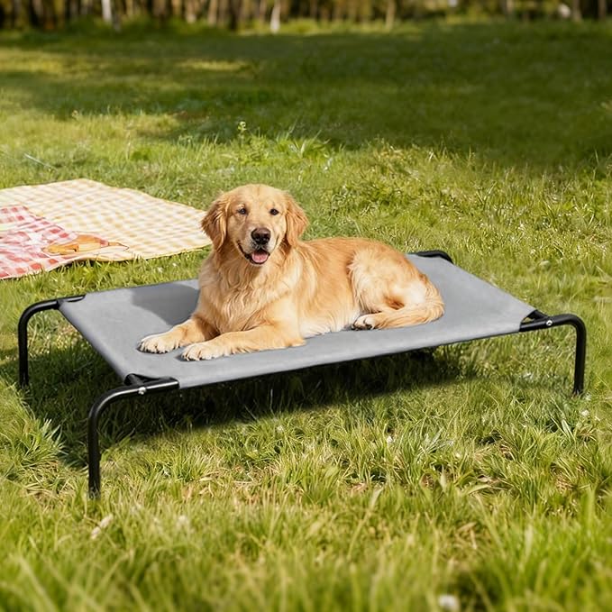 Elevated Dog Bed for Large Dogs,Raised Dog Cots,Indoor & Outdoor Cooling Waterproof Pet Hammock with Washable Breathable Mesh,Grey 50in
