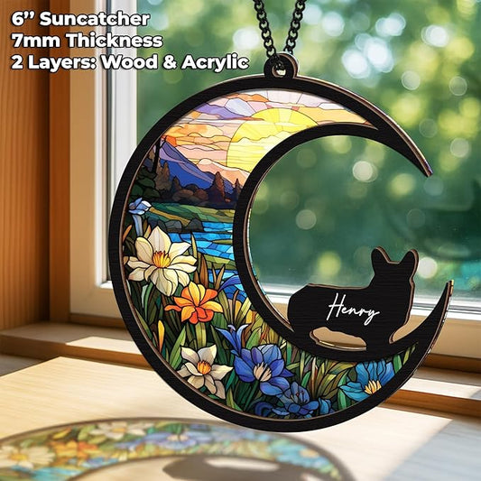 6'' Corgi Memorial Suncatcher, Personalized Name, Pet Ornament Window Car Hanging, Sympathy Gift for Loss of Pet, Passed Away Remembrance Gift for Dog Lovers 23-SS1