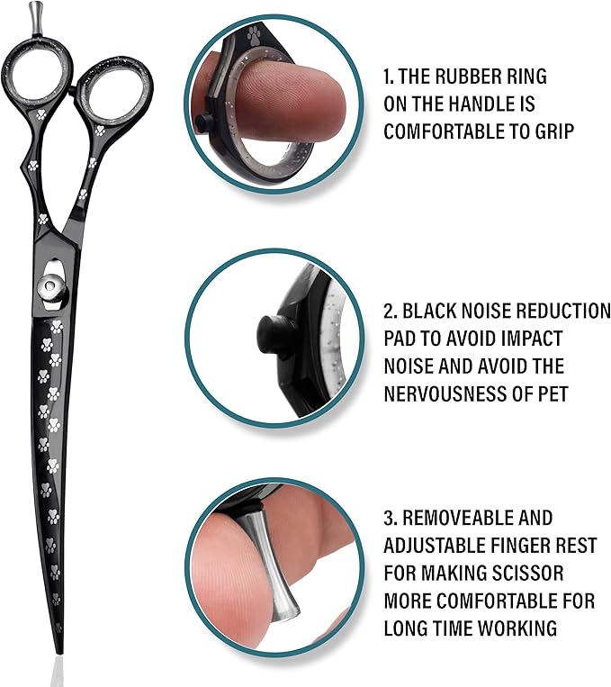 Pet Grooming Scissor Dog Blade scissor Pet Grooming Scissors Dog Hair Cutting Shears with Bag for Professional Right Hand Pet Groomer (Black Curved, 10.0")