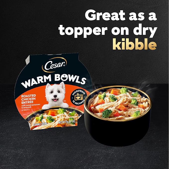 Cesar Warm Bowls Wet Dog Food Roasted Chicken Entree with Sweet Potatoes & Broccoli in Broth, 2.7 oz. Bowls, 10 Count (Pack of 1)