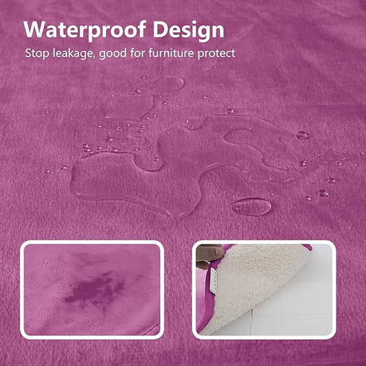 Waterproof Dog Blanket for Couch, Leak Proof Pet Blanket for Indoor Cats, Plush Sherpa Puppy Throw Furniture Protector for Sofa Bed(50"x60",XL,Purple)