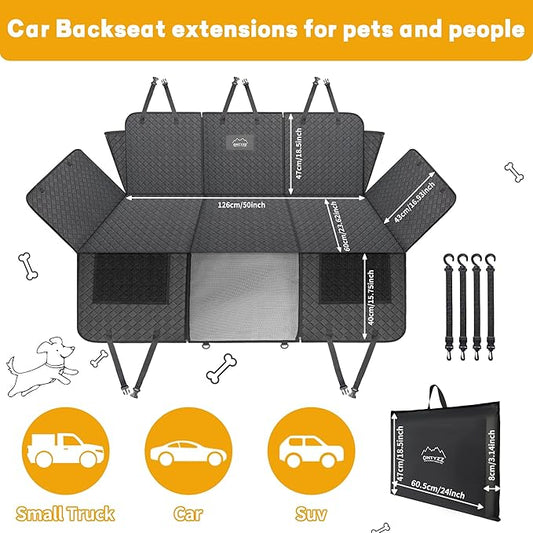 ONTYZZ Dog Car Back Seat Extender - 440LBS Heavy Duty, Pet Camping Air Mattress with Mesh Window, Hard Bottom Dogs Hammock for Car/SUV/Truck, Waterproof Non-Slip Dog Car Seat Cover, Black