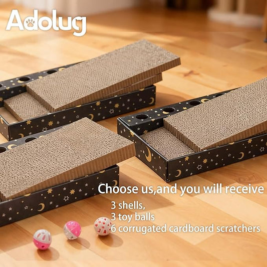 6 Pack Cat Scratch Pad with 3 Box – Cat Scratcher Cardboard to Protect Furniture,Reversible Scratcher with Catnips Box Bed Desigh for Small Medium Cat Kitten, Scratching Board for Cats