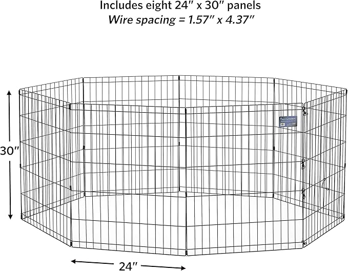 MidWest Homes for Pets Folding Metal Puppy/Dog Exercise Pen, Indoor/Outdoor Playpen with No Door, Provides 16 Sq Feet of Play Space, 30-Inches Tall, Black E-Coated