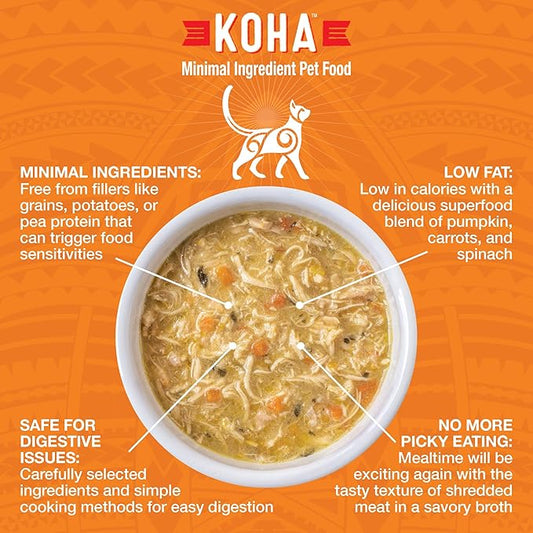 KOHA Pure Shreds Chicken Entrée for Cats, High Protein Wet Cat Food, 5.5oz Cans (Pack of 12)