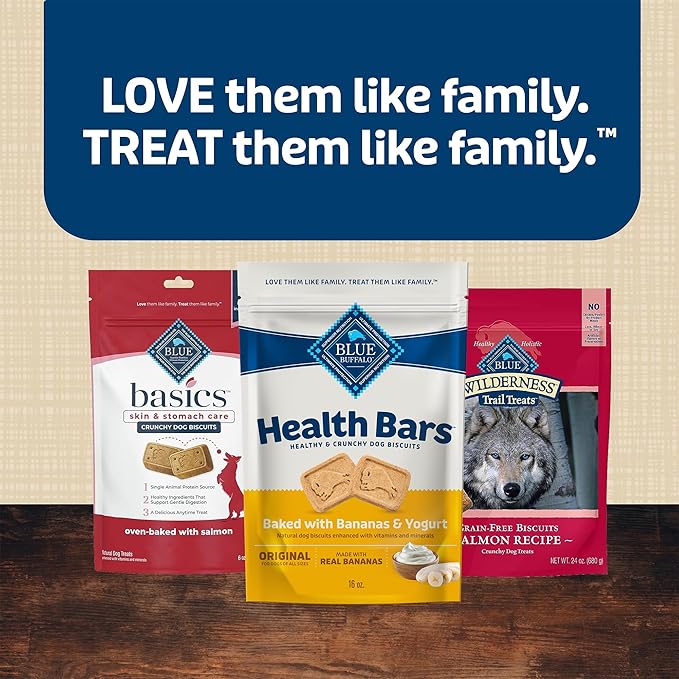 Blue Buffalo Health Bars Crunchy Dog Biscuits, Oven-Baked Dog Treats Made with Natural Ingredients, Bananas & Yogurt, 16-oz Bag