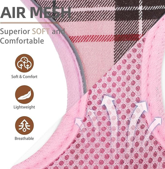 PUPTECK Soft Mesh Dog Harness and Leash Set Pet Puppy Cat Adjustable Reflective Padded Vest No Pull Harnesses, Pink, S