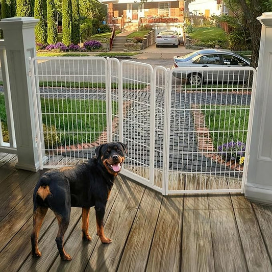 FXW Dog Gate Extra Wide Designed for Indoor Use, Adjustable Width Up to 83-inch Wide (45" H 3 Wire Panels for Large Dogs), White