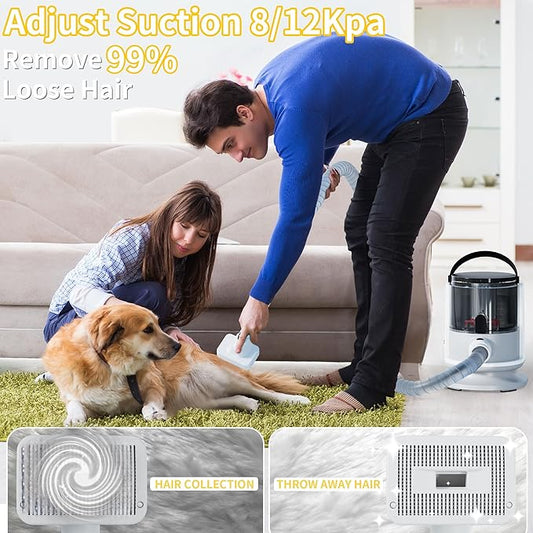 Lanchez Dog Grooming Kit & Vacuum with Low Noise, 12Kpa Suction Pet Grooming Vacuum, 2 Suction Mode, 1.5L Capacity, 5 in 1 Dog Vacuum for Shedding Pet Hair, Home Cleaning