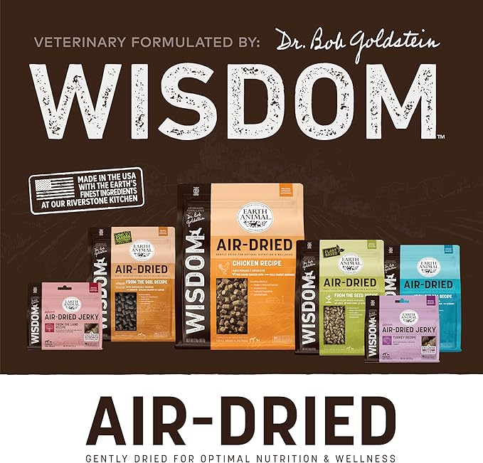 Earth Animal Wisdom Air Dried Jerky - from The Soil Recipe Premium Natural Insect Based Jerky Strips Dog Treats - 4 oz Bag