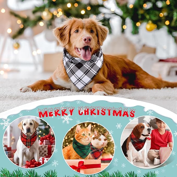 Sanwuta 50 Pieces Christmas Dog Bandanas Bulk, Classic Plaid Dog Bandanas, Triangle Scarf Plaid Kerchief for Small to Large Puppy Pet Cats(XL)