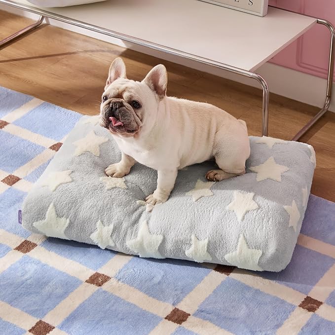 LE SURE Dog Beds Medium Size-Thick Shredded Chopped Foam Pet Bed Indoor with Removable Cover, Cute Modern Fuzzy Plush & Anti Slip Bottom, Grey