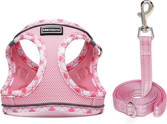 Mercano Soft Mesh Dog Harness and Leash Set, No-Chock Step-in Reflective Breathable Lightweight Easy Walk Vest Harnesses with Safety Buckle for Small Dogs, Cats (Pink, L)