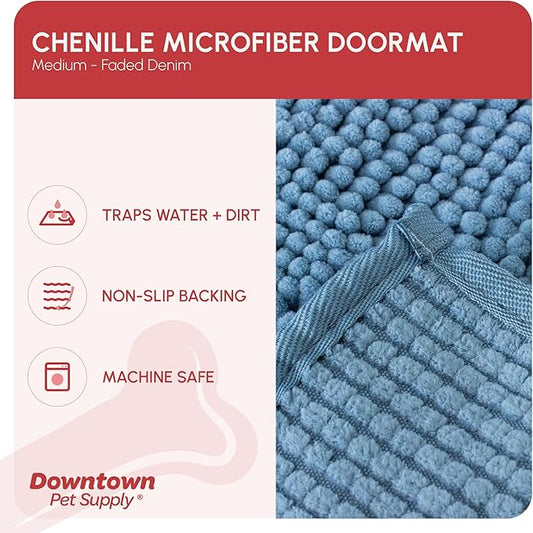 My Doggy Place Medium Faded Denim Microfiber Dog Mat, 31" x 20", Absorbent and Quick-Drying, Non-Slip Rubber Backed, Machine Washable