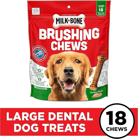 Milk-Bone Original Brushing Chews 18 Large Daily Dental Dog Treats Scrubbing Action Helps Clean Teeth