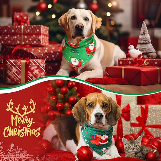 Abbylike 200 Pcs Christmas Dog Bandanas Bulk Xmas Red and Green Bandanas for Dogs Triangle Kerchief Bibs Scarf Set for Pet Christmas Costume Photo Props Accessories Pet Shops Groomer, 25 Styles